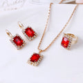 2023 Trend 3PCS Luxury Ruby Emerald Gemstone Bride Wedding Necklace Earrings Jewelry Sets