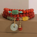 YL Natural Southern Red Agate Jade Multi-layer Beaded Women's Vintage Ethnic Style Peace Buckle Pendant Internet Bracelet