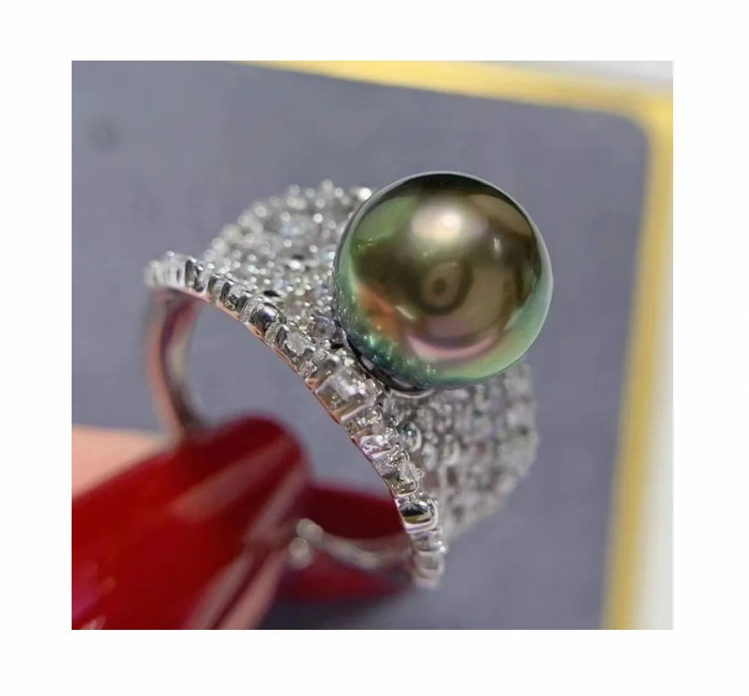 R1052 10-11mm Natural Freshwater Pearl Ring Accessory 925 Sterling Silver Adjustable Size Engagement Jewelry Ring for Women