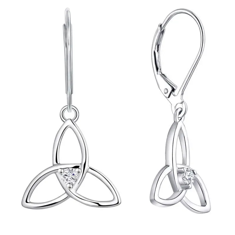 Factory Supply Fashion Jewelry 925 Sterling Silver Celtic Knot Triangle Dangle Earrings for Girls