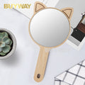 Custom Logo Wooden Handheld Mirror Cat Ear Eco-Friendly Wood Makeup Mirror for Wedding Party Favors