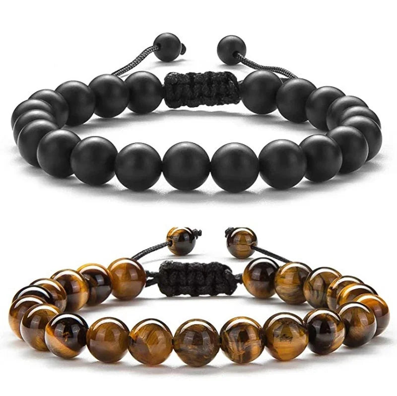 Ethnic Style Natural Tiger Eye Stone Bracelet Creative Clear Wax Rope Hand-Woven Jewelry Men Women Fashion Beaded Bracelets