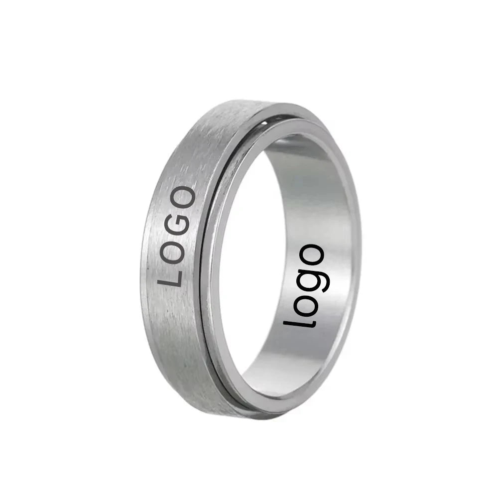 ShuoyeW 6MM Stainless Steel Ring Silver Black Sand Brushed Matte Basic Rotatable Spinning Whirling Stainless Steel Ring 418 MegaBDM