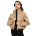 Custom logo Fashion Black Casual Short Crop Bubble Coats Woman Shiny PU Leather Puffer Jacket for Women
