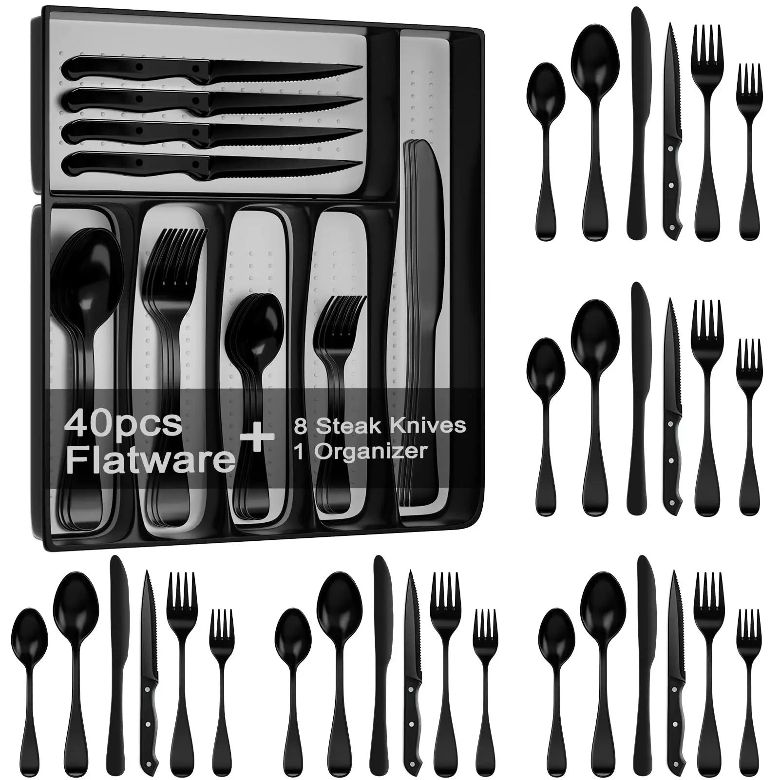 Modern 410 Stainless Steel Disposable Flatware Set Rust Resistant 49-Piece Silverware Organizer Tray for Daily Family Events