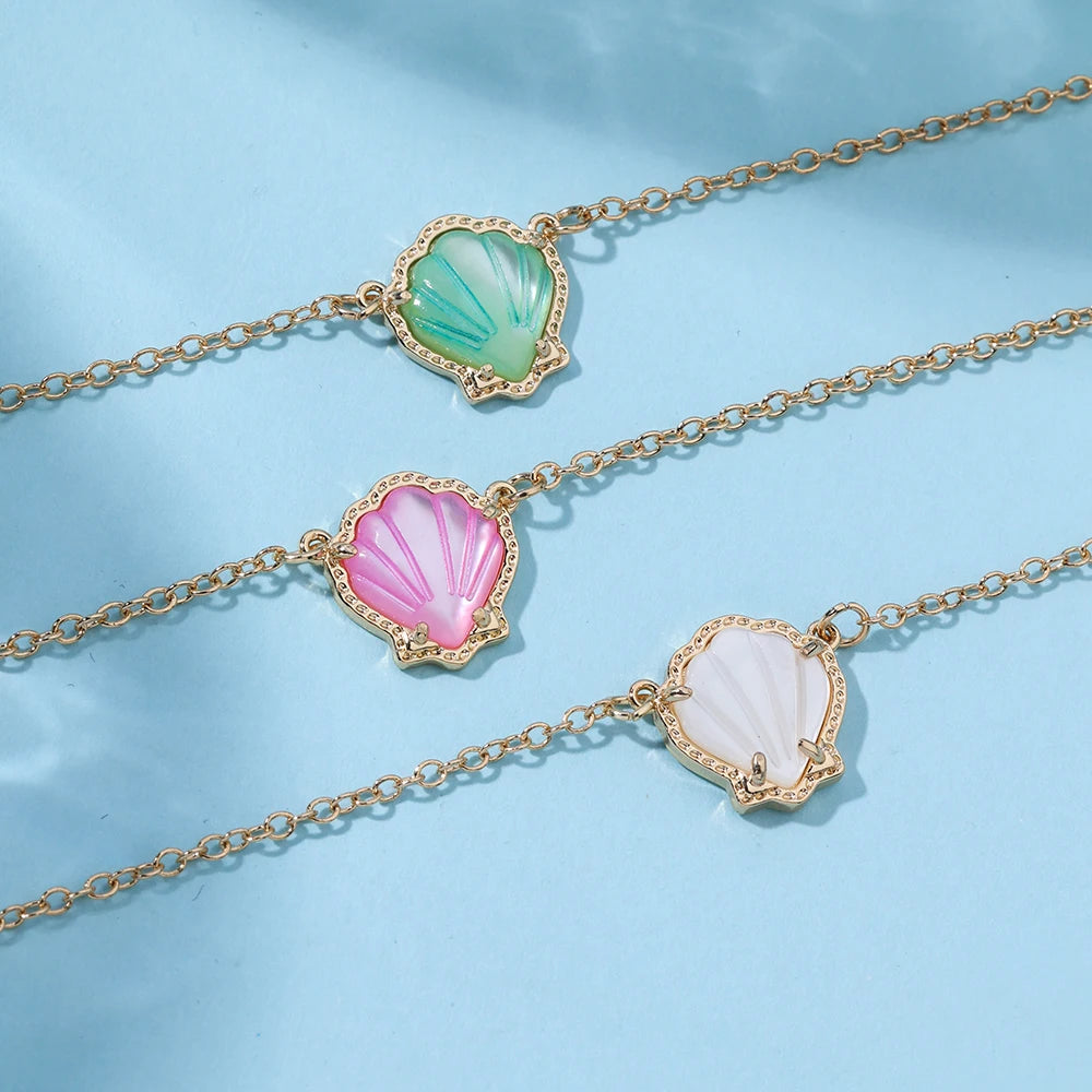De Fashion Jewelry Natural Stone Brass Necklace Colorful Shell Pendant Brass Chain Gold Plated Colorful Shell Pendant Chain