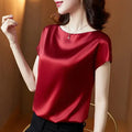YiXin 4XL T Shirt Women Plain Color Elastic Satin Short Sleeve O Neck Women Tee Shirt Casual Summer Woman T Shirt