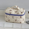Cartoon Bear Women's Cosmetic Bags Large Capacity College Girls Wash Storage Bag Quilted Cotton Travel Female Purse Handbags