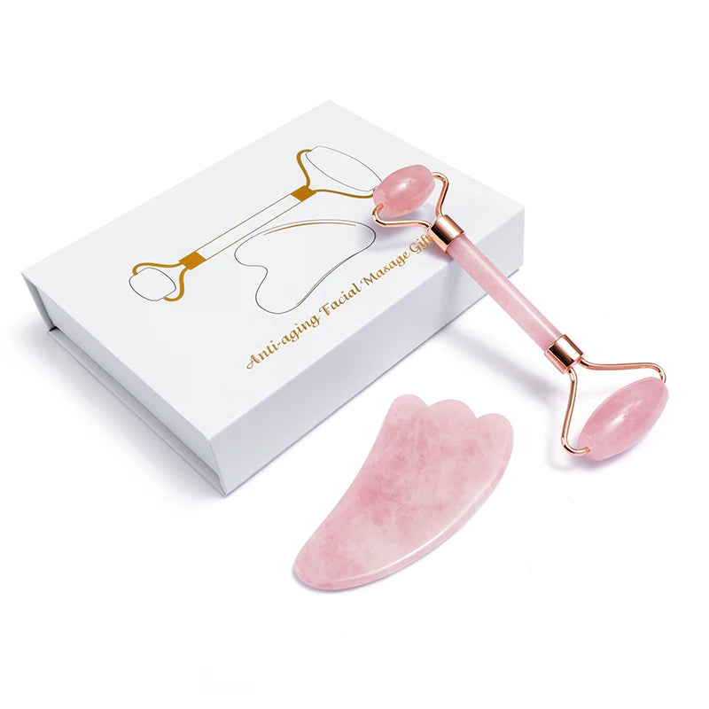 Hot Selling Rose Quartz Jade Roller Set with Guasha for Facial Massage Premium Product