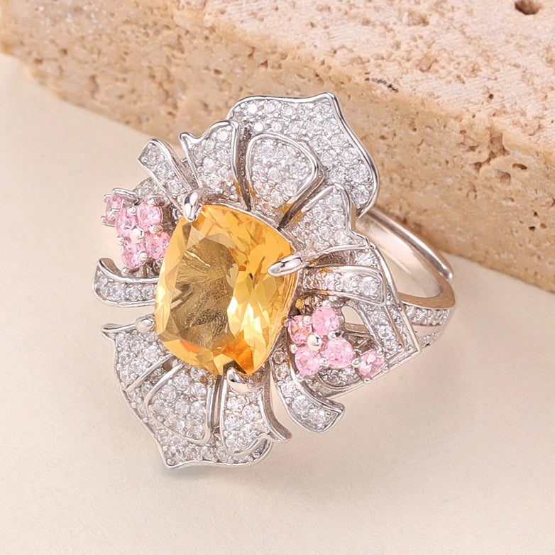 ZL0089 Cushion Cut 9x11mm Citrine Custom Wedding Rings CZ Gemstone Sterling Silver 925 Ring Woman Handmade Citrine Ring