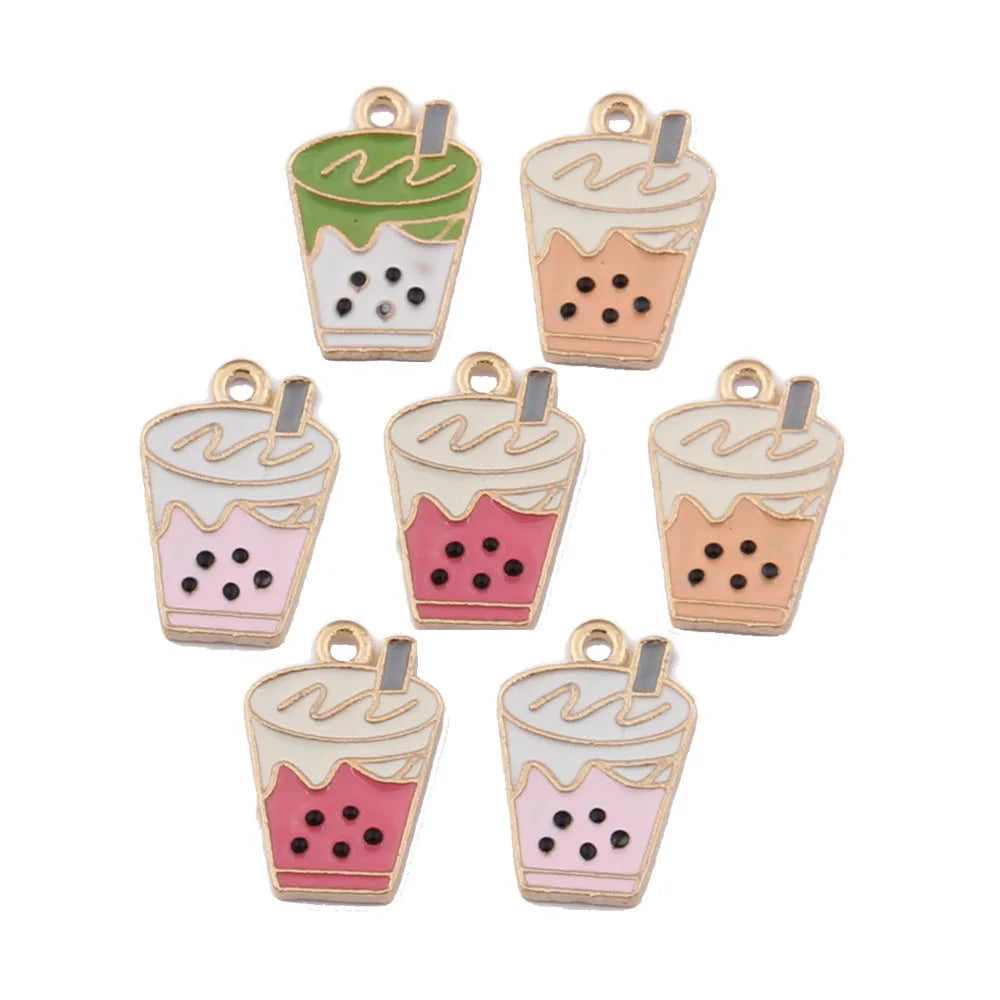 Milk Bubble Tea Enamel Charms Alloy Pendant Fit Bracelets DIY Jewelry Accessories