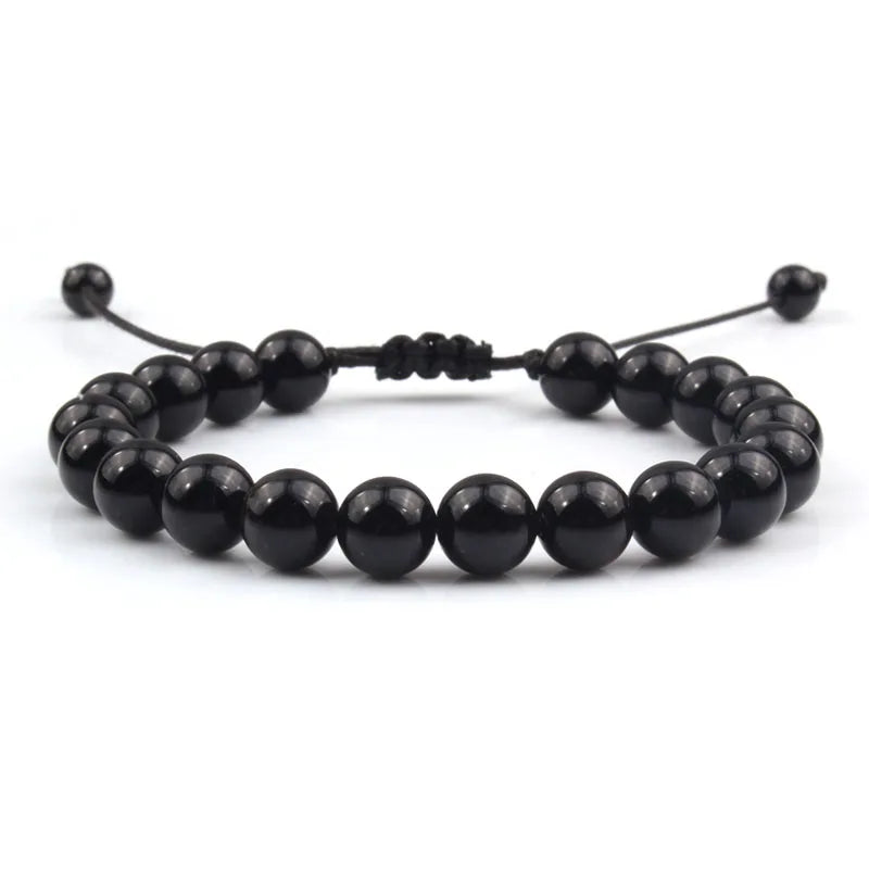 8mm Natural Stone Gemstone Obsidian Amethyst Crystal Healing Anxiety Bracelet Yoga Braided Rope Bracelet for Women