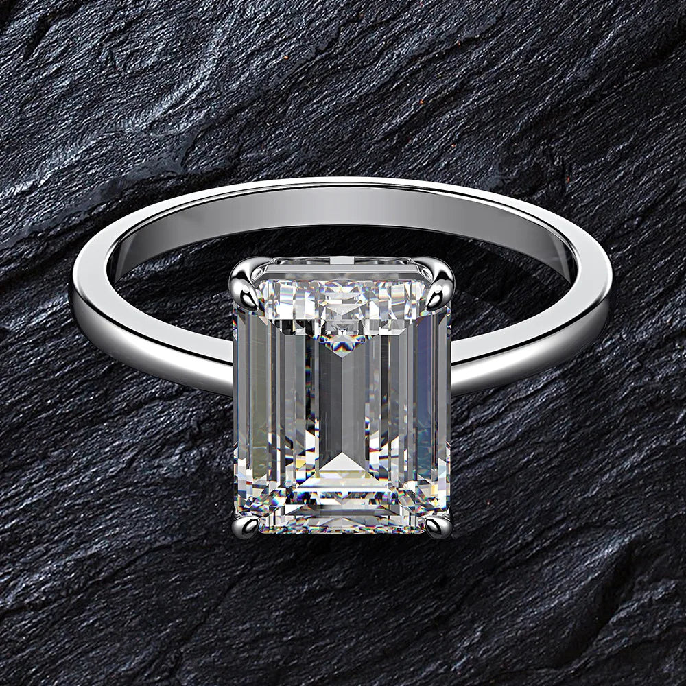 Simple silver 925 sterling silver jewelry emerald cut diamond 925 cz ring