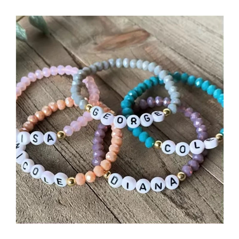 Custom Word Beaded Bracelet Personalized Name Stackable Bracelets Minimalist Mama Bracelet