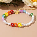 Go2boho Summer Beach Fashion Jewelry Trendy Rainbow Flower Design Boho Cute Imitation Pearl Beads Bracelets Party Gift Unisex