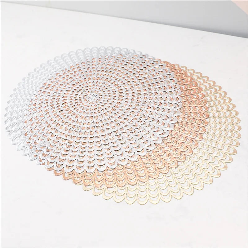 New Classic Luxury PVC Gold Silver Tablemat Metallic Vinyl Placemat Washable Heated Dining Coasters Eco-Friendly Restaurants