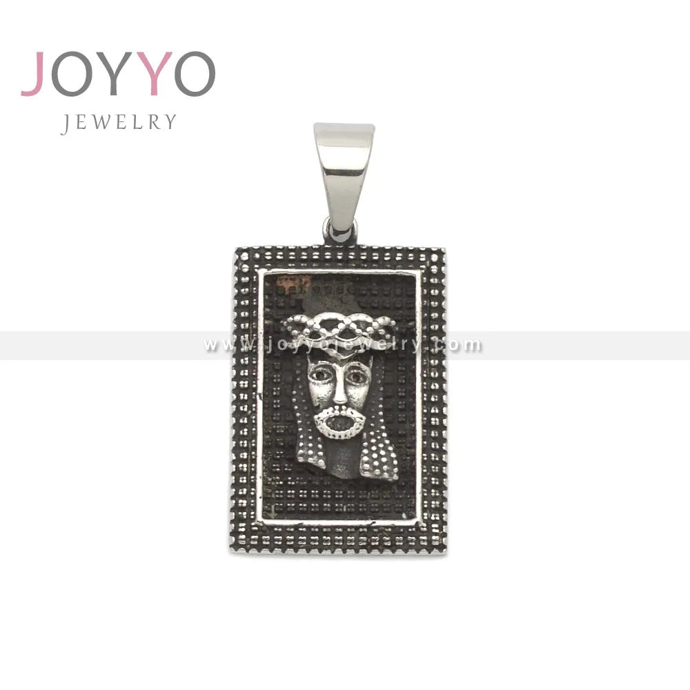 Black Square Jesus Pendant Blessing Jewelry Charm Zircon Religious Black  Plated Hip Hop Pendant Necklace