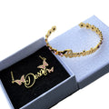 QIUHAN Flower Birthstone Cuff Bangles Butterfly Nameplate Necklace Jewelry Custom Name Set