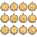 5 Pcs PVD Stainless Steel Round Diamond Pendant DIY Starry Night Good Luck Jewellery Accessories Aries Libra Capricorn Aquarius