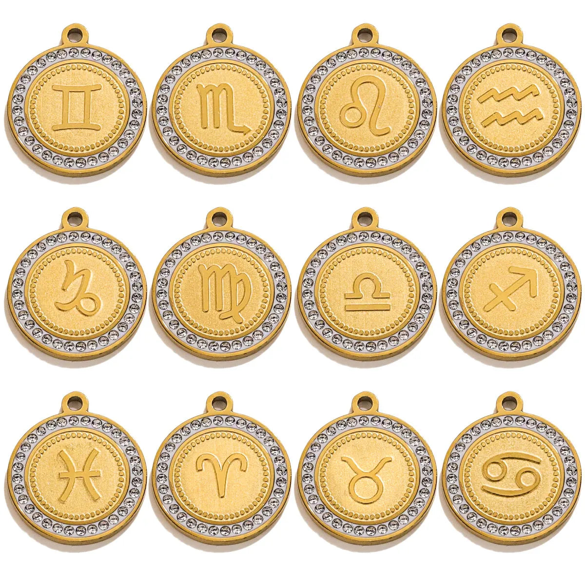 5 Pcs PVD Stainless Steel Round Diamond Pendant DIY Starry Night Good Luck Jewellery Accessories Aries Libra Capricorn Aquarius