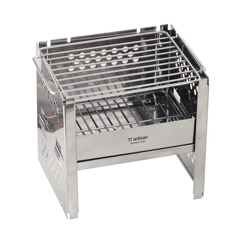Folding Stainless Steel Grill Stove Portable Wood Burning Firewood Stove for Outdoor Camping & Hiking