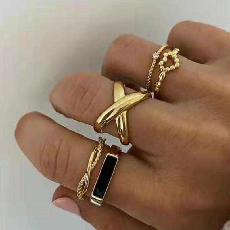 Fenny 18K Gold Plated Wholesale Non Tarnish Minimalist Black Glue D-shaped Stainless Steel Finger Ring Trendy for Women