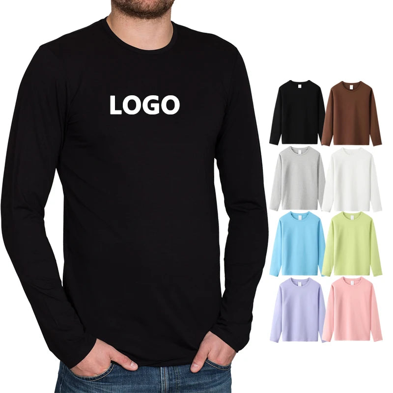 FEIBAI ODM OEM 200g 95% Cotton 5% Spandex Unisex Men Women Long Sleeve Tshirt Custom LOGO T Shirt Printing Blank T-shirt Knitted