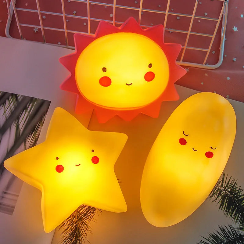 Hot Sale Cute Gift Warm Light Moon Star Sun Led Night Light Bedside Table Lamp for Baby Kids