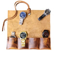 4 Slots Top-Grain Leather Watch Display Organizer Handmade Watch Pouch Storage Bag Jewelry Roll-up Organizer