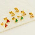 Minimalist 18K Gold Titanium Steel Earrings Tarnish Free Triangular Charms Stainless Steel Zircon Stud Earrings for Women