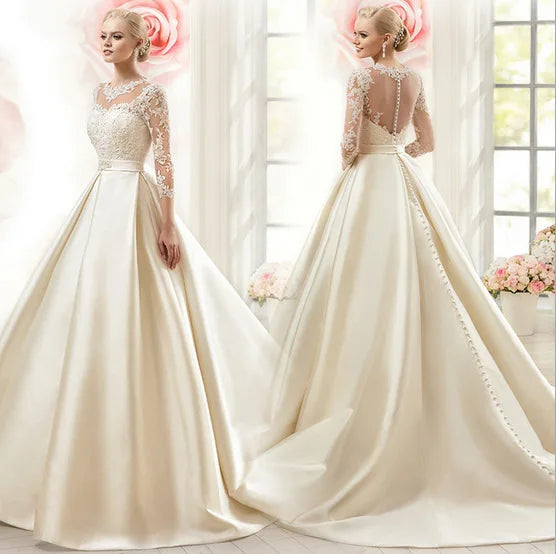 AL1376 Wedding Dress for Spring Summer Bride New Style Seven-Point Sleeve Sweetheart White Lace Ball Gown Crystal Ruffles