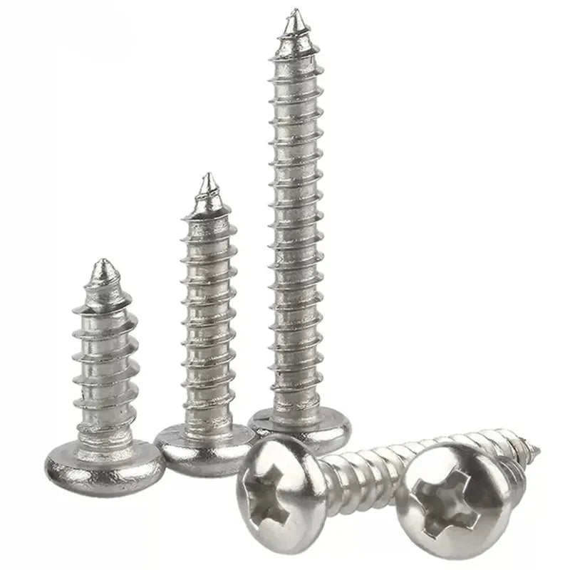 M2 M3 4mm 5mm 6mm 8mm 10mm 12mm 18-8 A2 Stainless Steel Phillips Pan Head Self-Tapping Round Head Screw on Wood