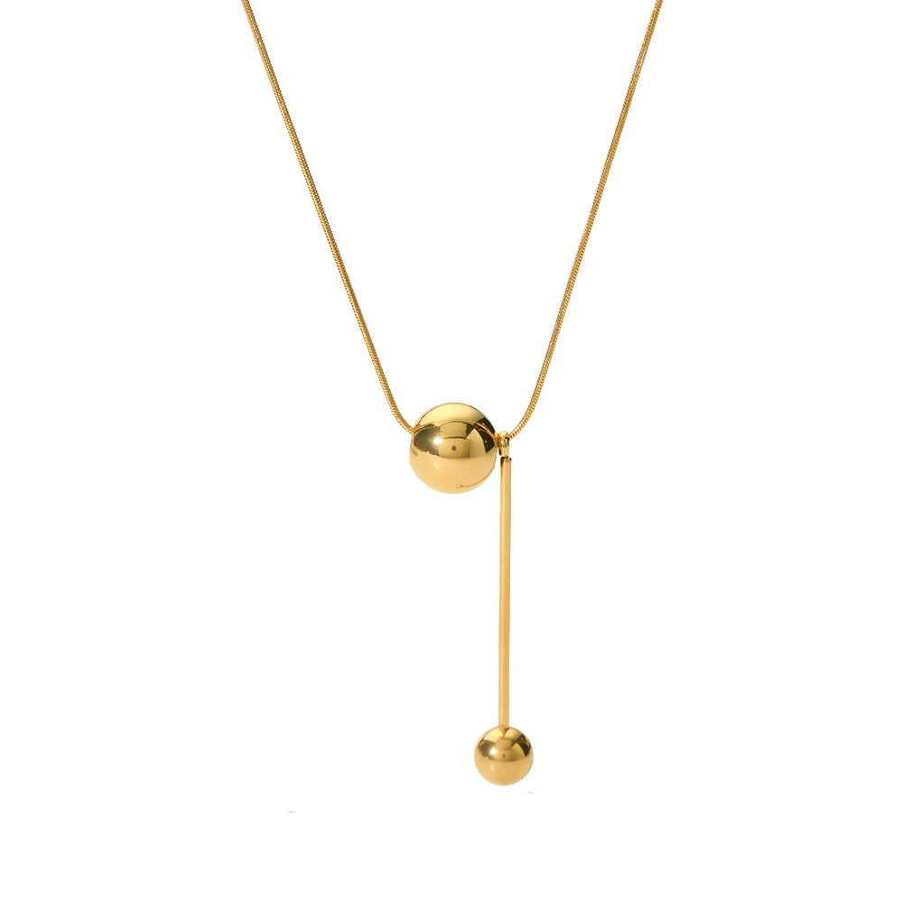 Dainty Women's Stainless Steel 18K Gold Plated Snake Link Chain Necklace Big and Small Ball Bead Non-Fading Jewelry