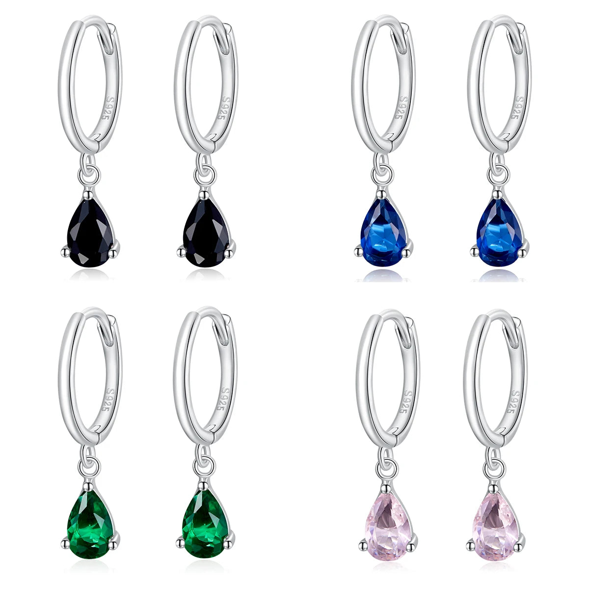 Silver ISHWAR Water Drop Earrings 925 Sterling Silver 4 Colors Drop Shape Earring for Women Statement Jewelry SCE1018