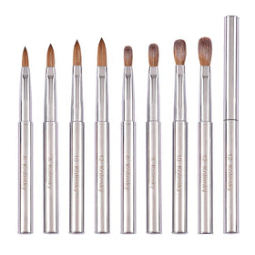 Silver Metal Handle Featuring Pure Kolinsky Hair Material Professional Acrylic Nail Art Brushes with Cover