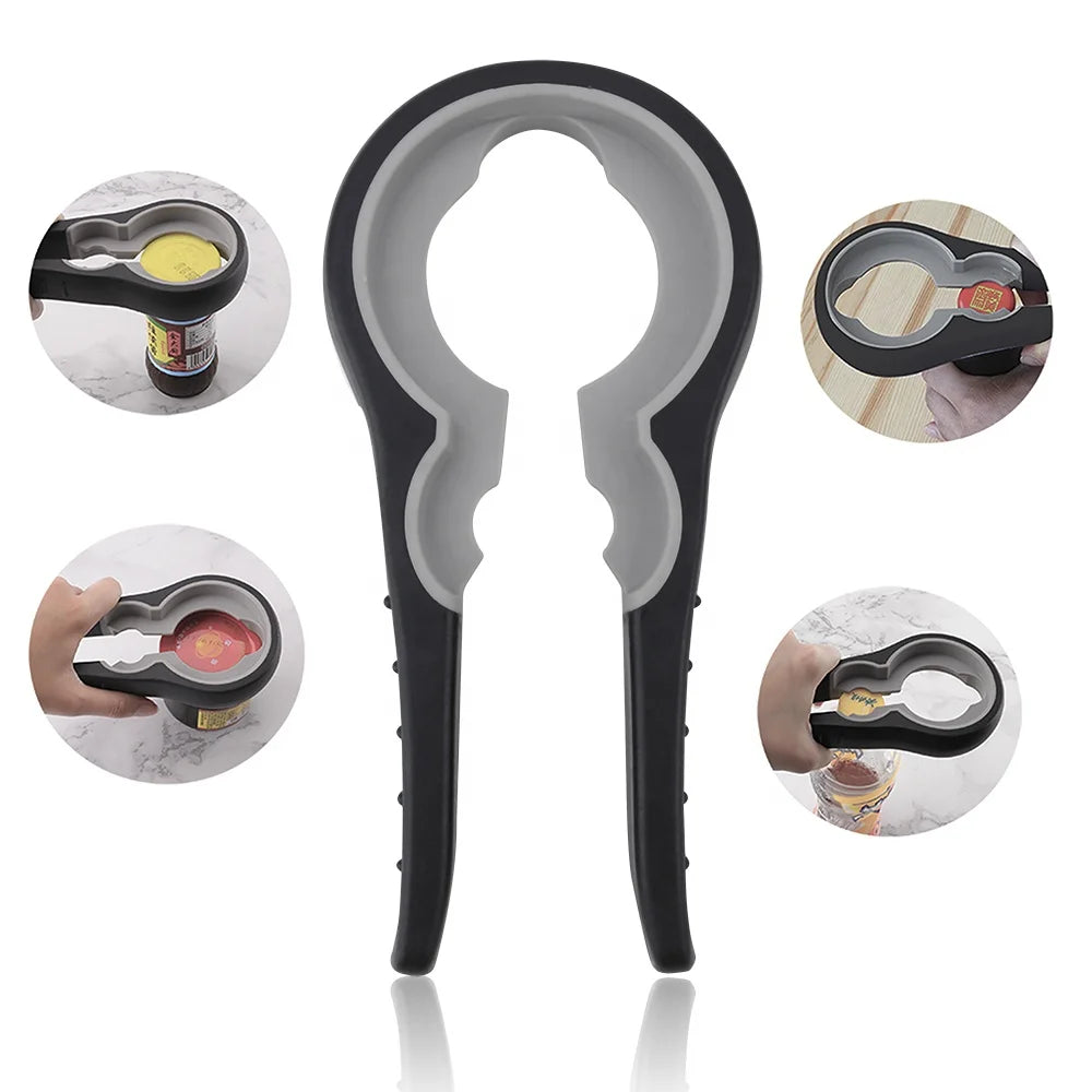 Rubber Can Opener Kitchen Tool 4 in 1 Adjustable Grip Jar Opener for Weak Hands Lid