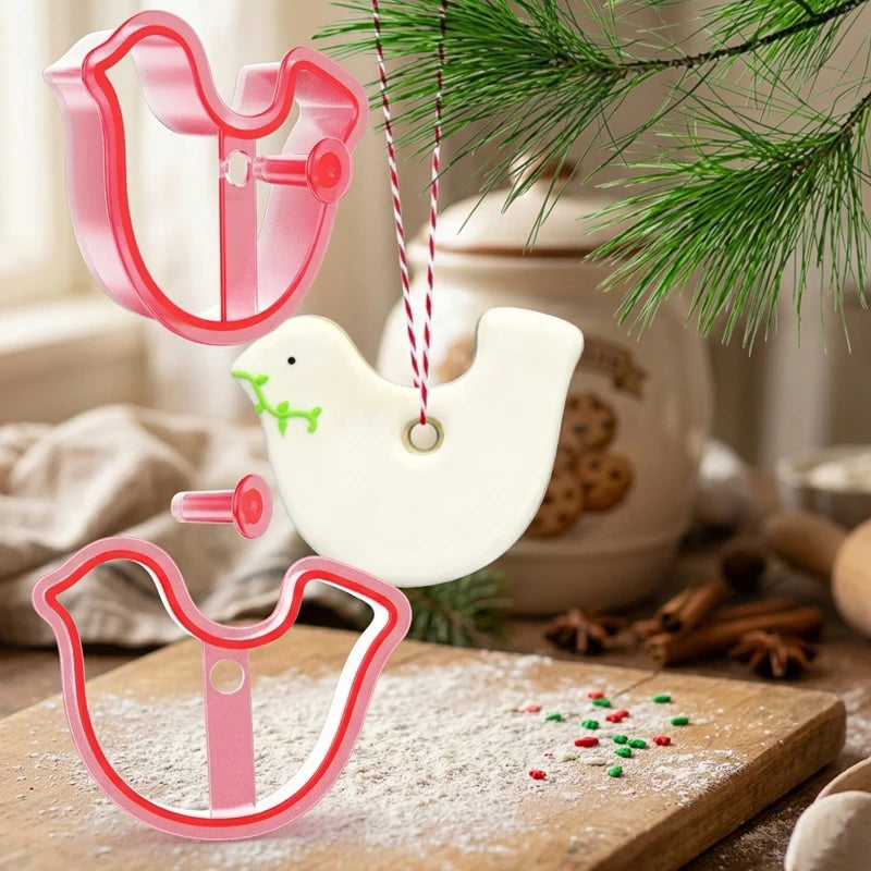 Christmas Pigeon Dove Fondant Biscuit Hanging Cookie Cutter Plastic Kitchen Tool Ornament for Royal Icing and Cookie Decorating