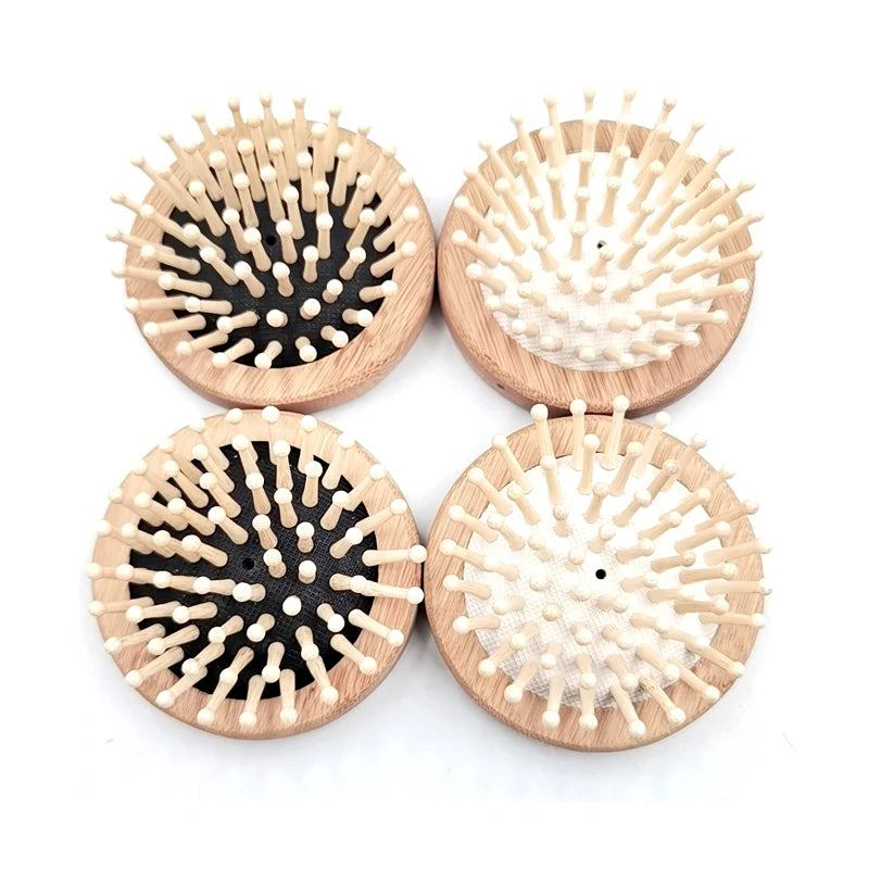 Natural Wood Mini Round Hair Comb Bamboo Pet Brush Craft Gift