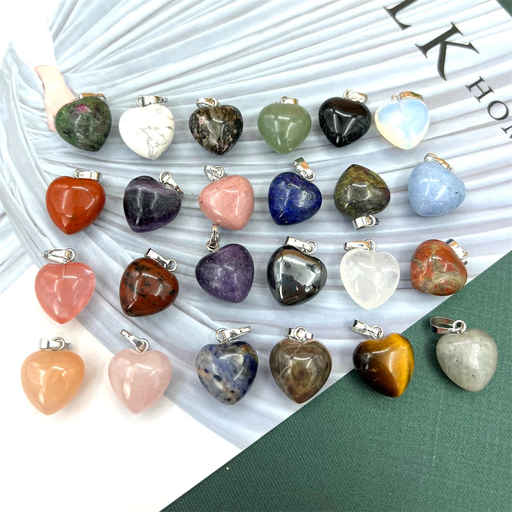 Natural Stone Healing Crystal Turquoises Opal Rose Quartz Charm Romantic Heart Shaped Pendant for Necklace Diy Jewelry Making