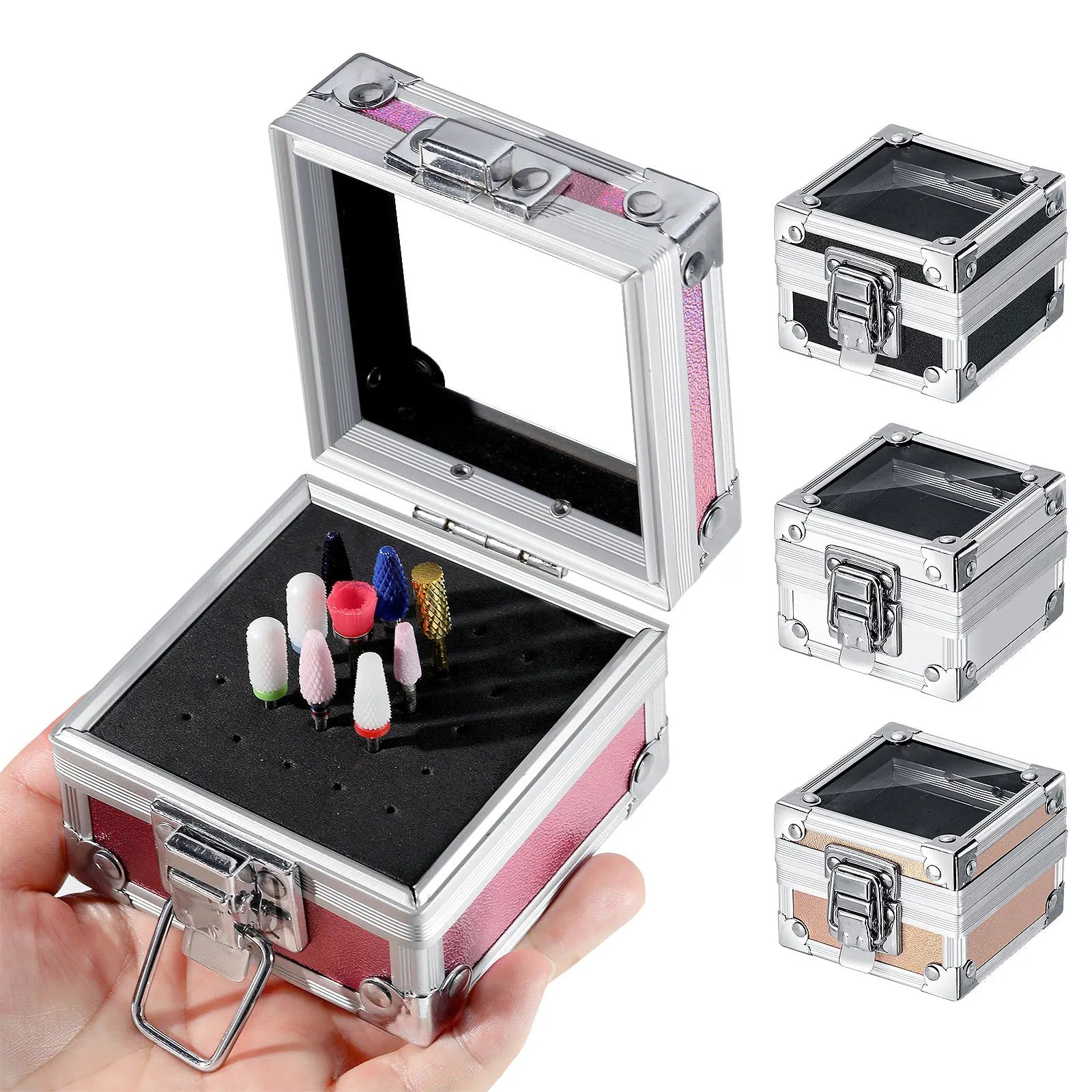 Nail Salon Dustproof Nail Drill Bits Holder 25 Holes Nail Drill Bits Aluminum Storage Box