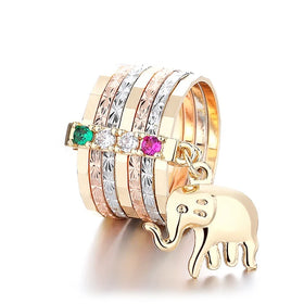 Elephant Fine Gold Colorful Plating White Waterproof Fashion Diamond Wide Brass Rings Jewelry for Women