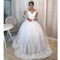 Beaded Long Sleeve Amazing Train Wedding Dress 2026 Stunning Neck Vestido De Noiva Wedding Bridal Gowns MW509