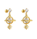 Milskye Fashion Fine Jewelry for Girls 925 Silver 18k Yellow Gold Shiny Celestial Planet Drop Earrings