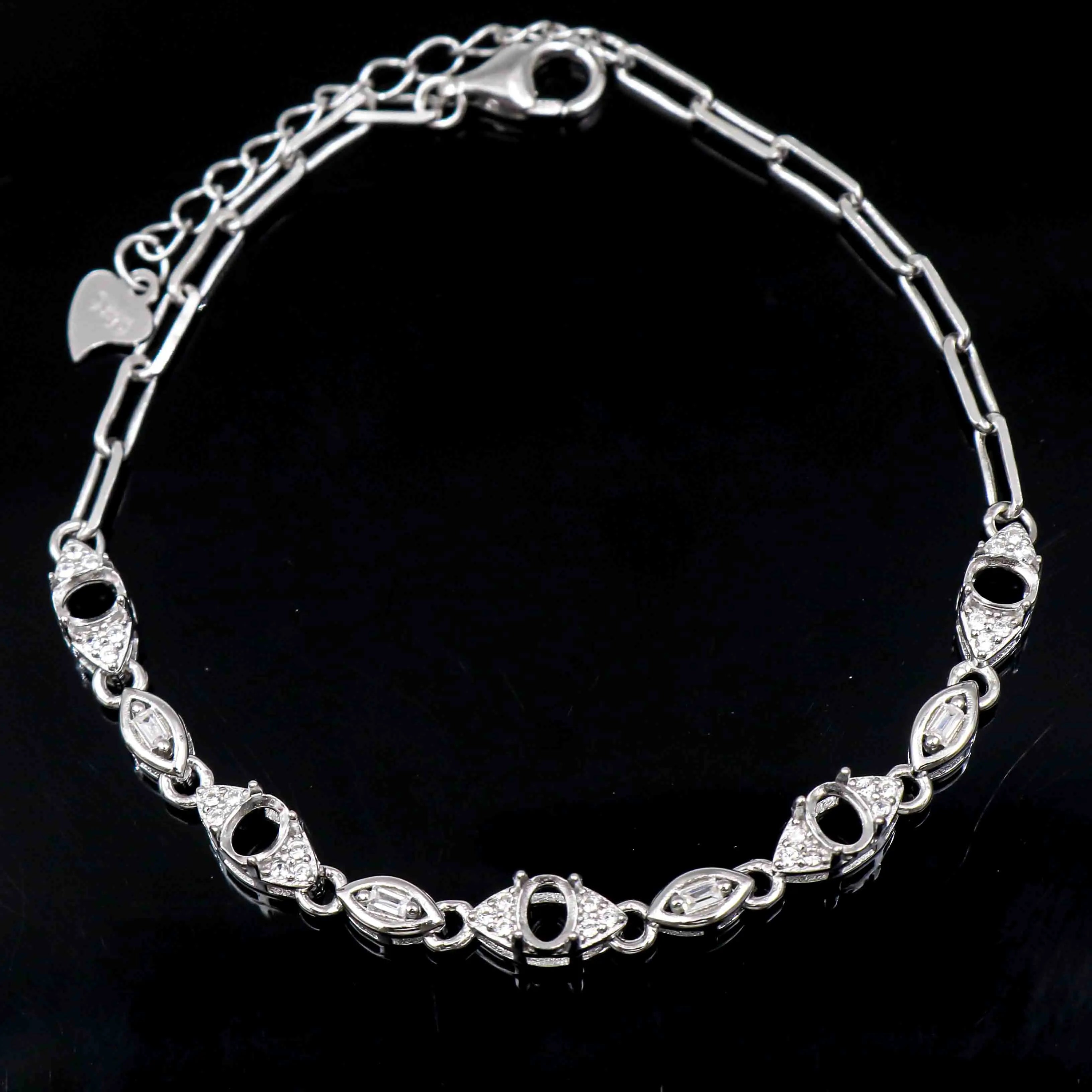Sterling Silver 3*4mm Semi Mount Bracelet Empty Support Blank Claw Setting S925 Mountain Base Without Center Stone Inlay for DIY