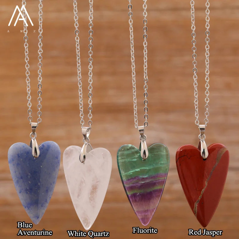 Long Heart LOVE Necklace for Women Trendy Jewelry  Silver Chain Gemstone Necklaces Birthday Gift