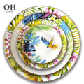 Premium Eco-Friendly CE Certified Customized Colorful Bird Leaf Tropical Rainforest 4-Piece Dinnerware for Wedding&Event&Parties