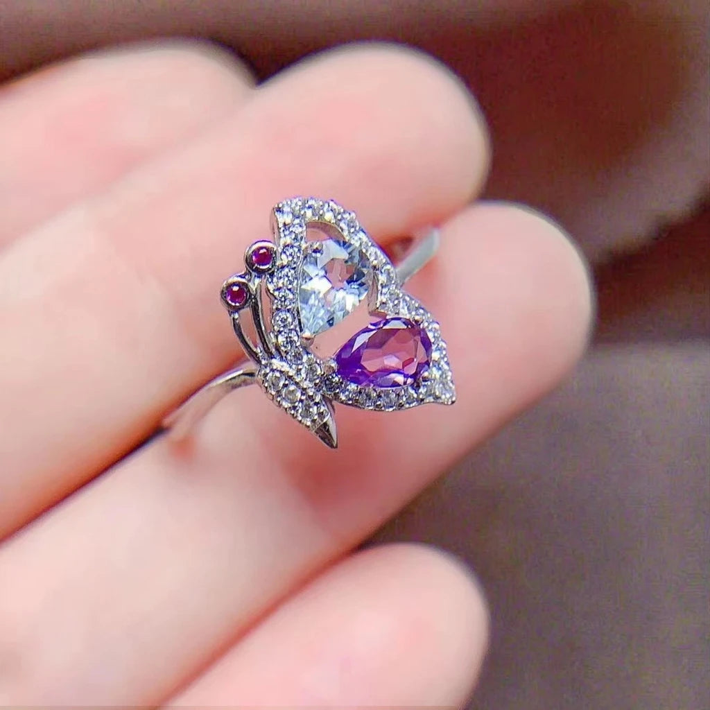 925 Real Silver Women's Large Cocktail Rings Classic Amethyst Fashionable Solid Colour for Weddings Parties for Personalisation