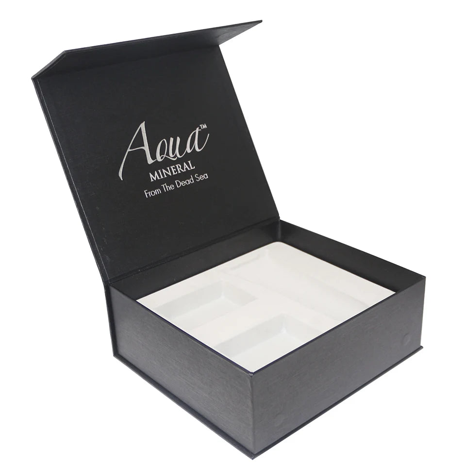 Fashionable Flip Lid Black Magnetic Rigid Gift Boxes EVA Foam Inserts Embossing Matt Lamination Recycled Materials Custom Logo