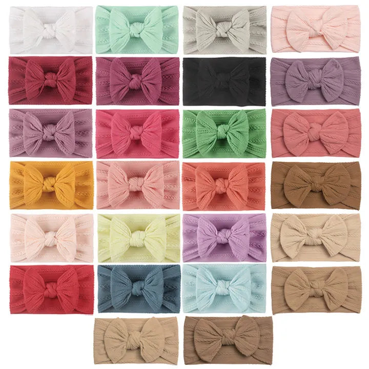 Wholesale Soft Jacquard Nylon Baby Girl Headband Comfortable Wide Headband with Bow for Children's Accessories