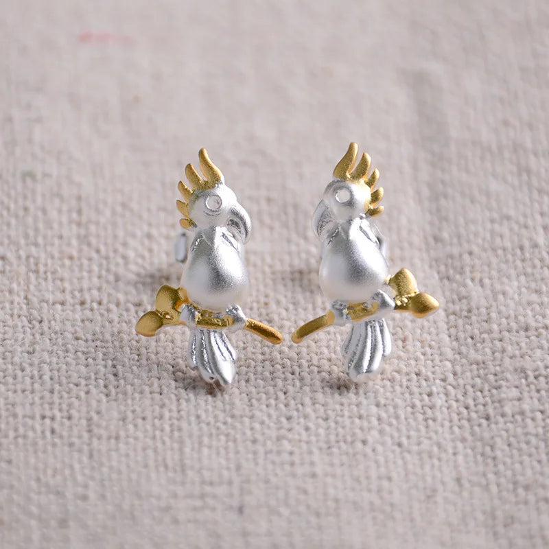 925 Pure Tremella Parrot Small Animal Earrings Unique Design Women's Korean Fashion Earrings 2022 New Style